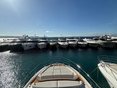 Deck of White, a Azimut 53 Fly yacht at Podstrana - Miljevac, Croatia