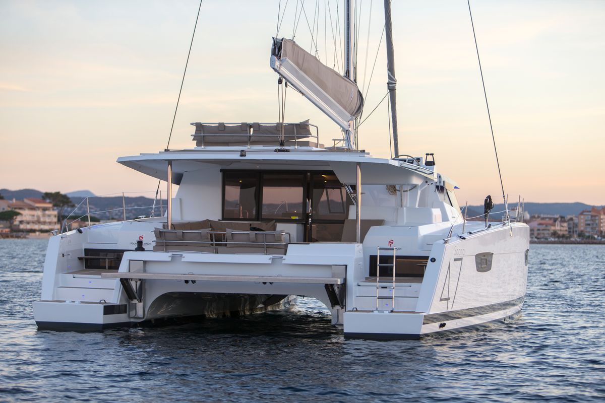 Exterior view of Lucky Alexandra, a Fountaine Pajot Saona 47 catamaran at Grad Pula, Croatia