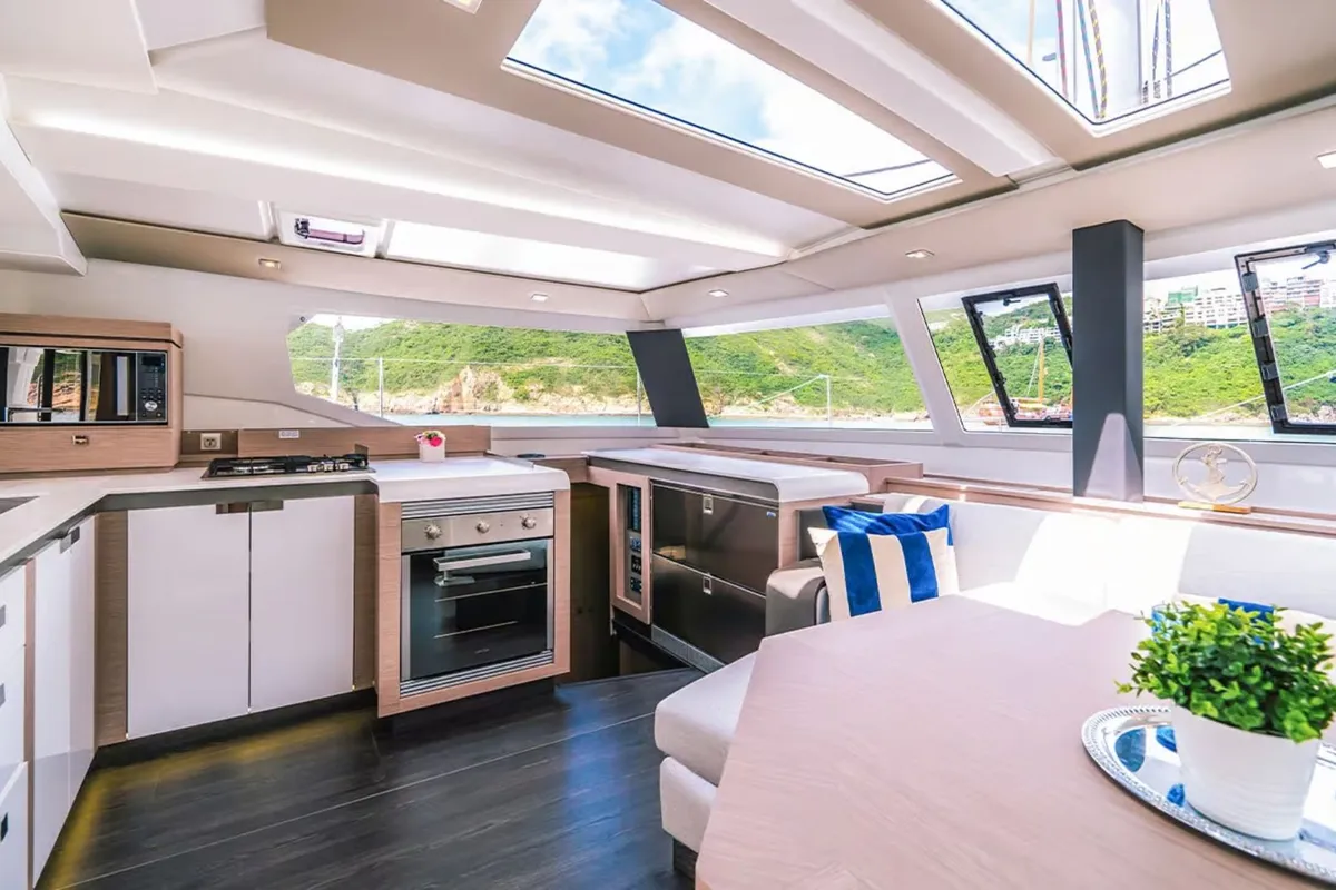 Galley of Blue Angel, a Fountaine Pajot Tanna 47 catamaran at Fethiye, Turkey