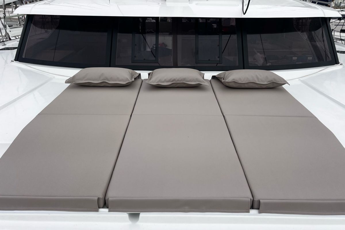 Deck of Blue Angel, a Fountaine Pajot Tanna 47 catamaran at Fethiye, Turkey