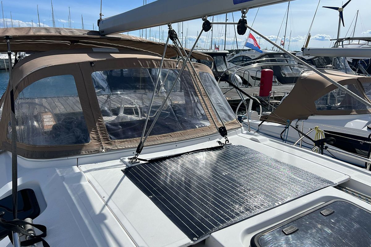 Cockpit of Heidi, a Elan Impression 45 sailboat at Punat, Croatia
