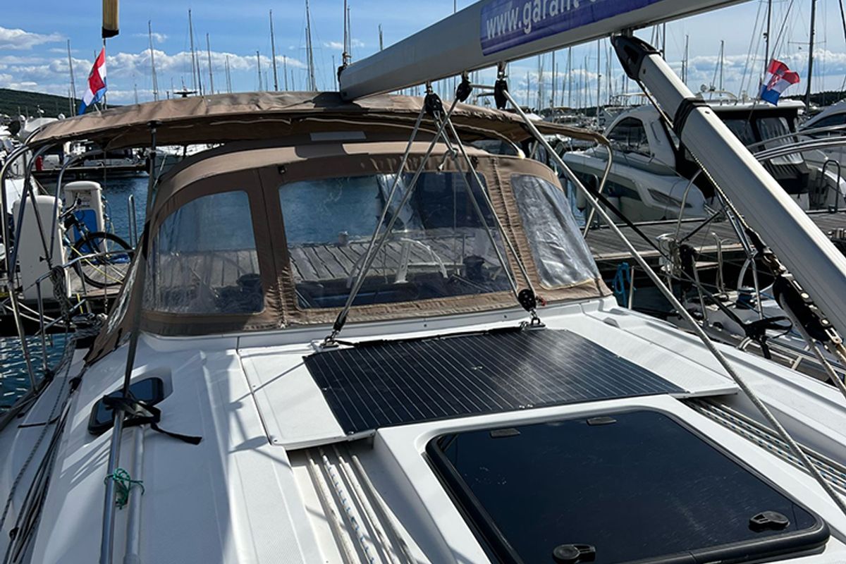 Deck of Heidi, a Elan Impression 45 sailboat at Punat, Croatia