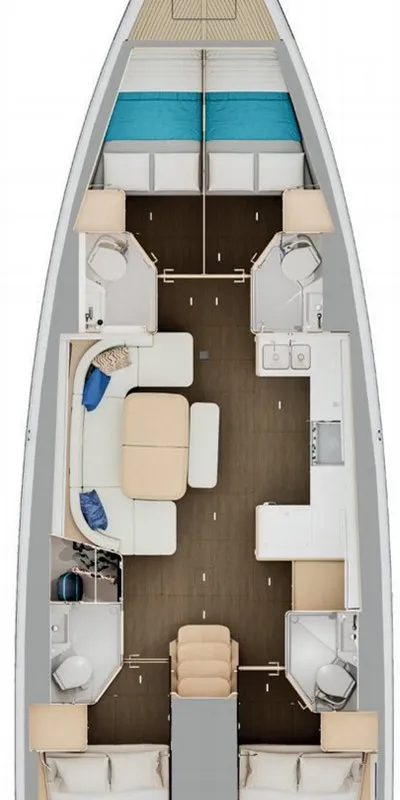 Floor plan of Magic Kiss, a Jeanneau Sun Odyssey 455 sailboat at Split, Croatia