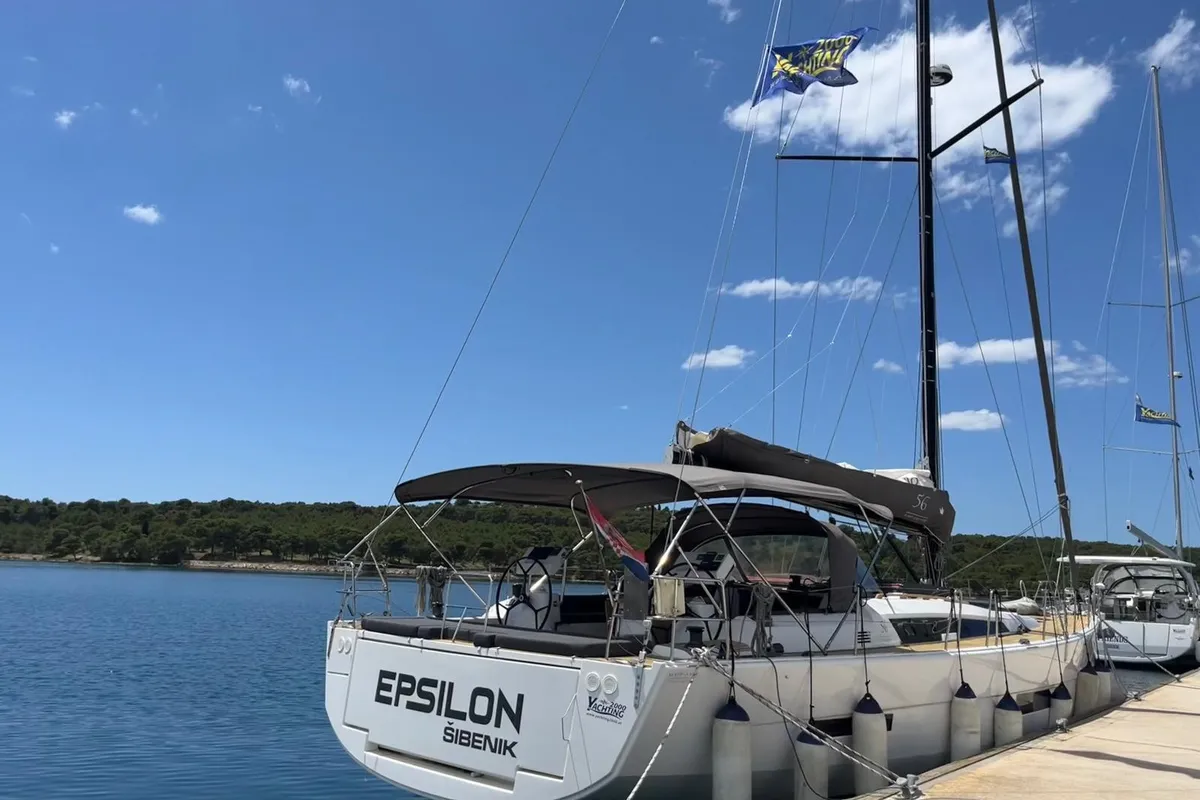 Head on Epsilon, a Dufour 56 Exclusive sailboat at Grad Šibenik, Croatia