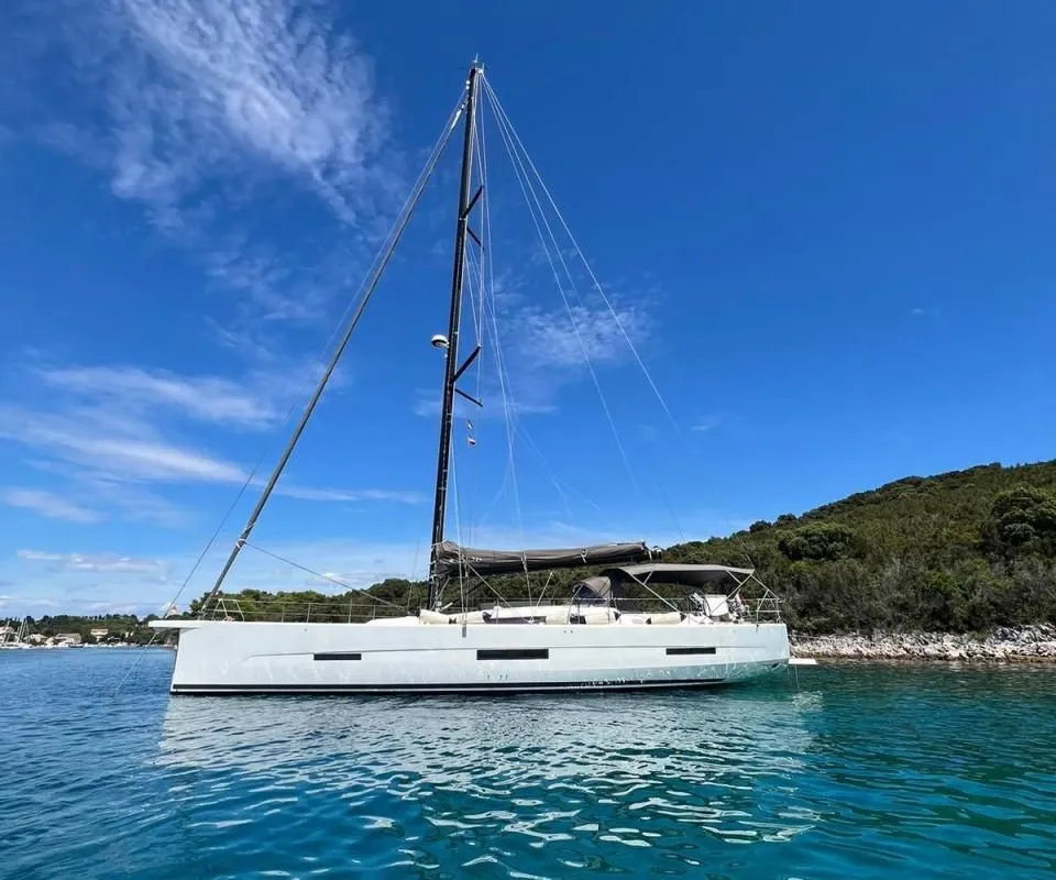 Deck of Epsilon, a Dufour 56 Exclusive sailboat at Grad Šibenik, Croatia