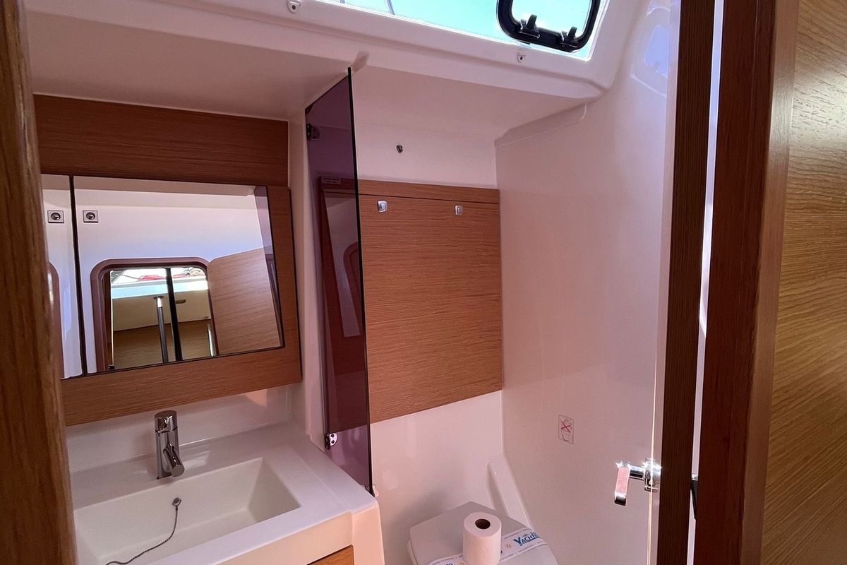 Deck of Epsilon, a Dufour 56 Exclusive sailboat at Grad Šibenik, Croatia