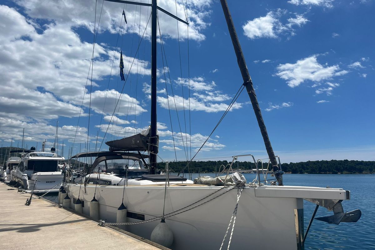 Salon of Epsilon, a Dufour 56 Exclusive sailboat at Grad Šibenik, Croatia