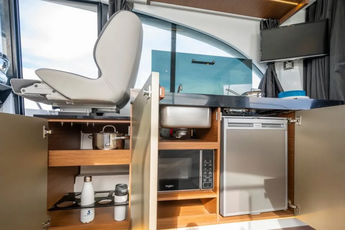 Galley of Jean, a Beneteau Antares 11 Fly OB motorboat at Punat, Croatia