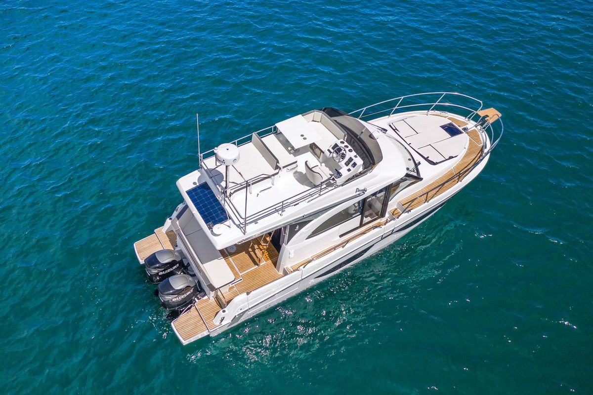 Exterior view of Jean, a Beneteau Antares 11 Fly OB motorboat at Punat, Croatia
