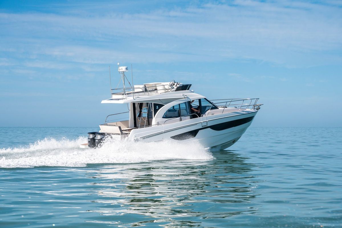 Exterior view of Jean, a Beneteau Antares 11 Fly OB motorboat at Punat, Croatia