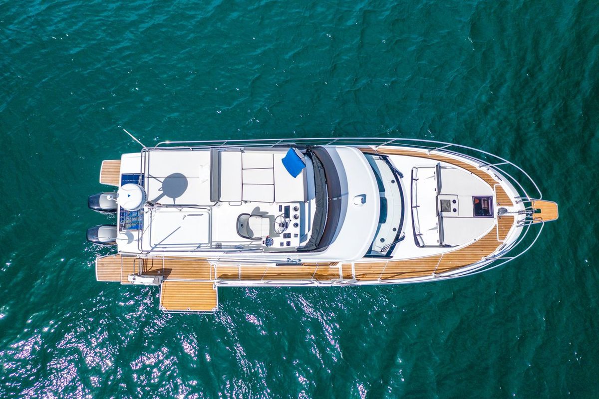 Exterior view of Jean, a Beneteau Antares 11 Fly OB motorboat at Punat, Croatia