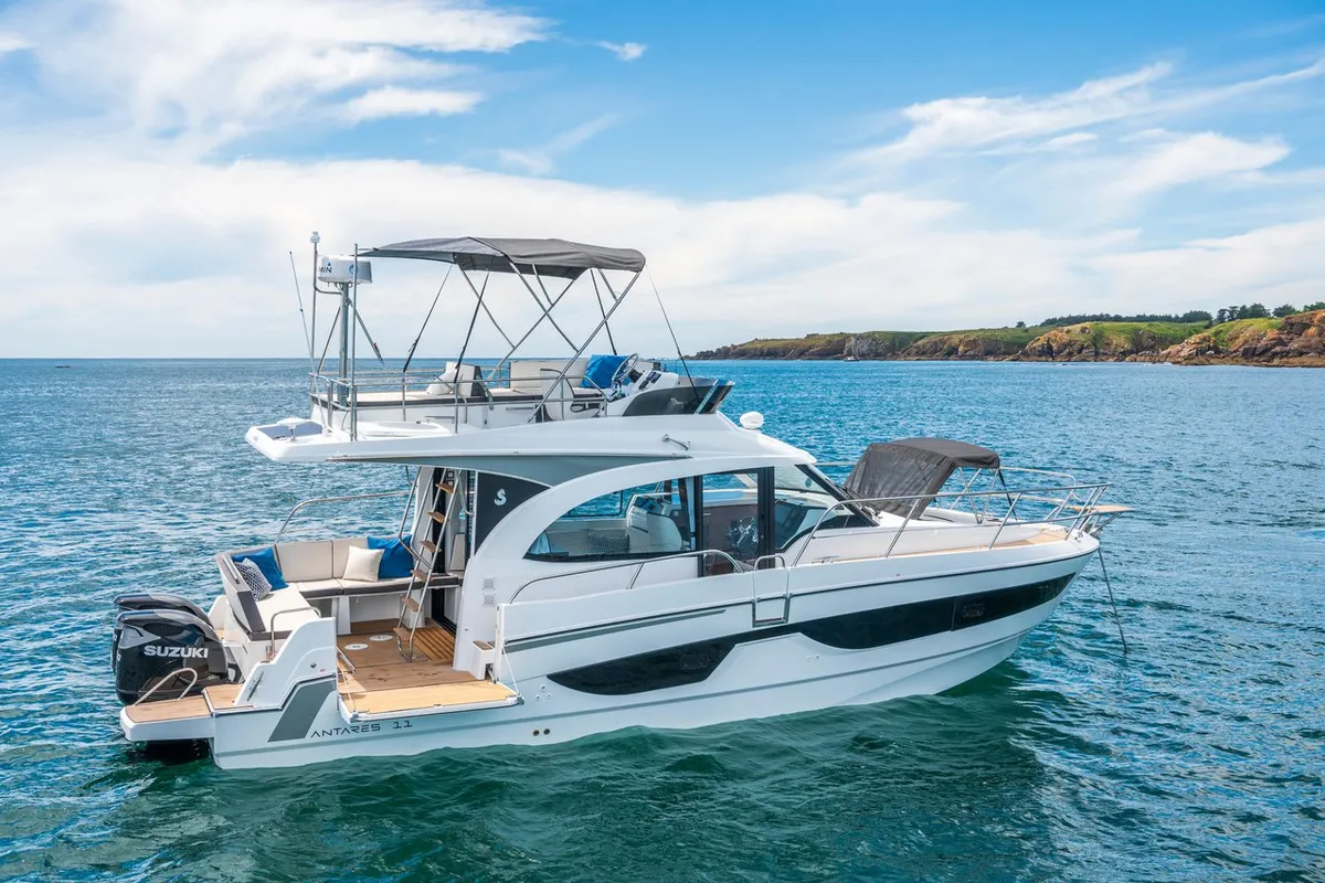 Exterior view of Jean, a Beneteau Antares 11 Fly OB motorboat at Punat, Croatia