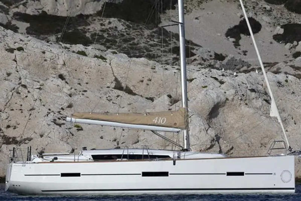 Exterior view of Julia, a Dufour 410 Grand Large sailboat at Marmaris, Turkey