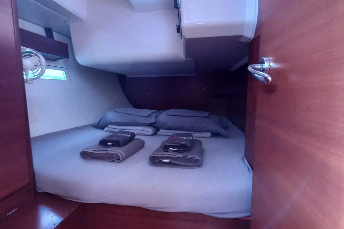 Cabin on Julia, a Dufour 410 Grand Large sailboat at Marmaris, Turkey