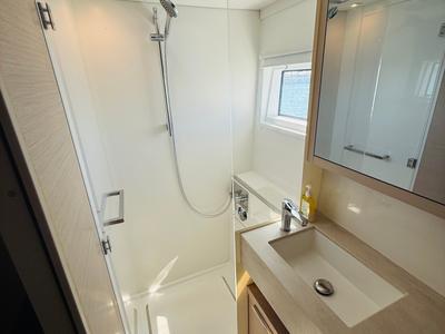 Exterior view of CARCHARIAS, a Lagoon 46 catamaran at Gouvia, Greece