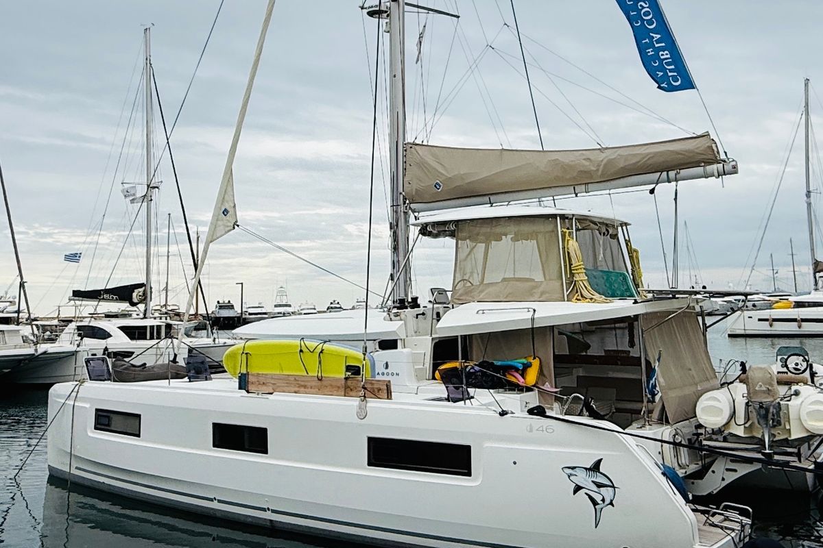Cabin on CARCHARIAS, a Lagoon 46 catamaran at Gouvia, Greece