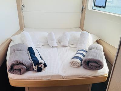 Deck of CARCHARIAS, a Lagoon 46 catamaran at Gouvia, Greece