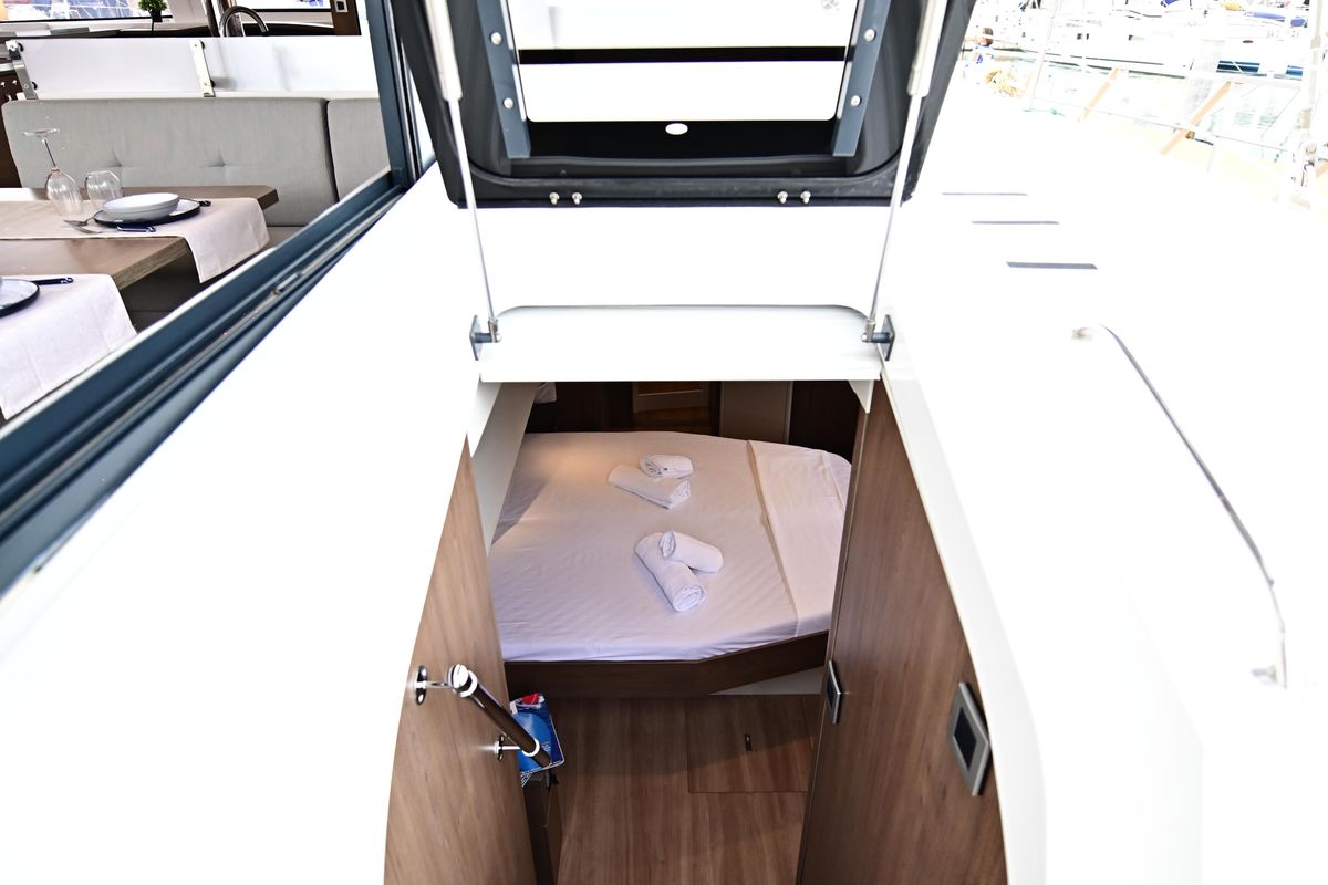 Cabin on Arche IV, a Bali 4.8 catamaran at Salerno, Italy
