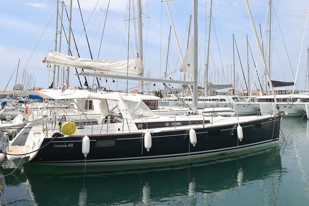 Exterior view of San Clemente, a Beneteau Oceanis 48 sailboat at Općina Sukošan, Croatia