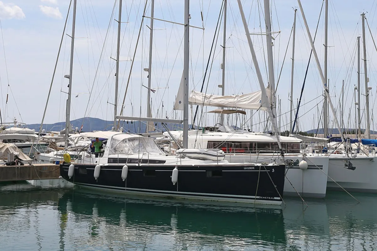 Exterior view of San Clemente, a Beneteau Oceanis 48 sailboat at Općina Sukošan, Croatia