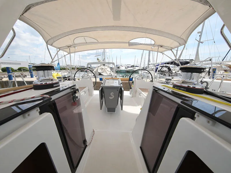 Cockpit of San Clemente, a Beneteau Oceanis 48 sailboat at Općina Sukošan, Croatia