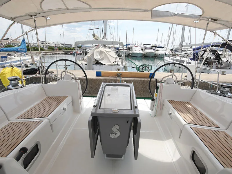 Cockpit of San Clemente, a Beneteau Oceanis 48 sailboat at Općina Sukošan, Croatia