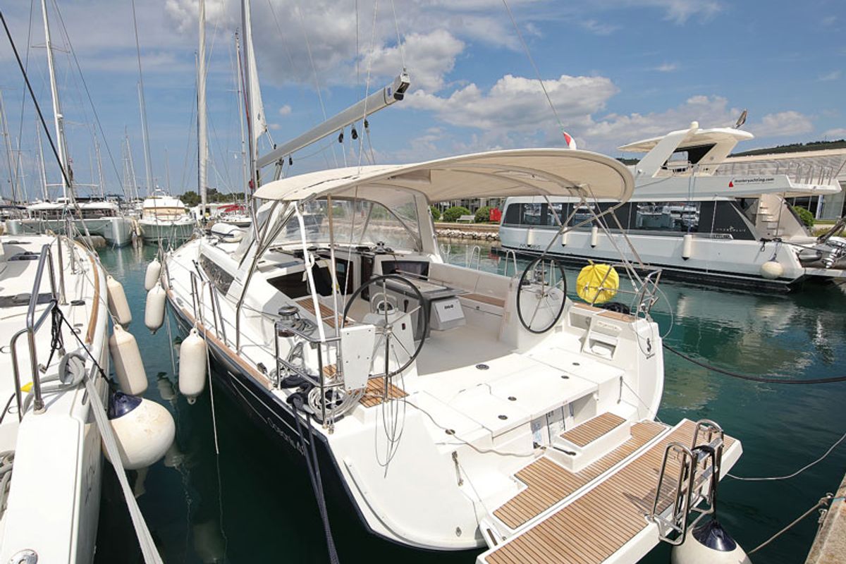 Exterior view of San Clemente, a Beneteau Oceanis 48 sailboat at Općina Sukošan, Croatia
