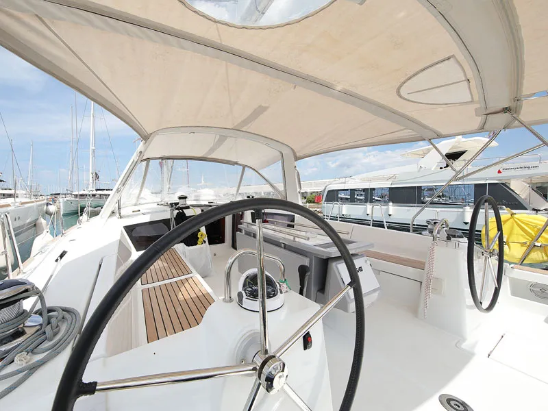 Cockpit of San Clemente, a Beneteau Oceanis 48 sailboat at Općina Sukošan, Croatia