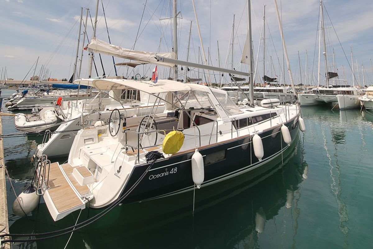 Exterior view of San Clemente, a Beneteau Oceanis 48 sailboat at Općina Sukošan, Croatia