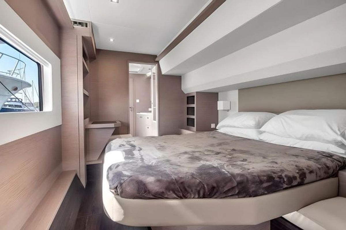 Cabin on Red Lyon, a Fountaine Pajot MY5 catamaran at Central Abaco, Bahamas