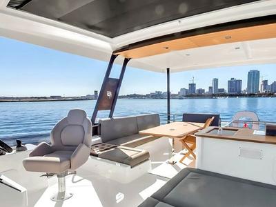 Deck of Red Lyon, a Fountaine Pajot MY5 catamaran at Central Abaco, Bahamas