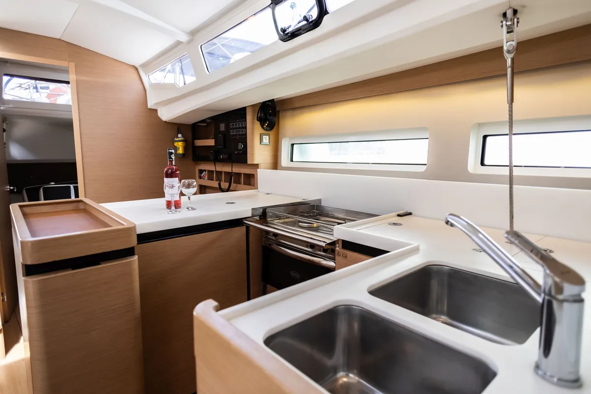 Galley of Irini, a Jeanneau Sun Odyssey 440 sailboat at Kontokali, Greece