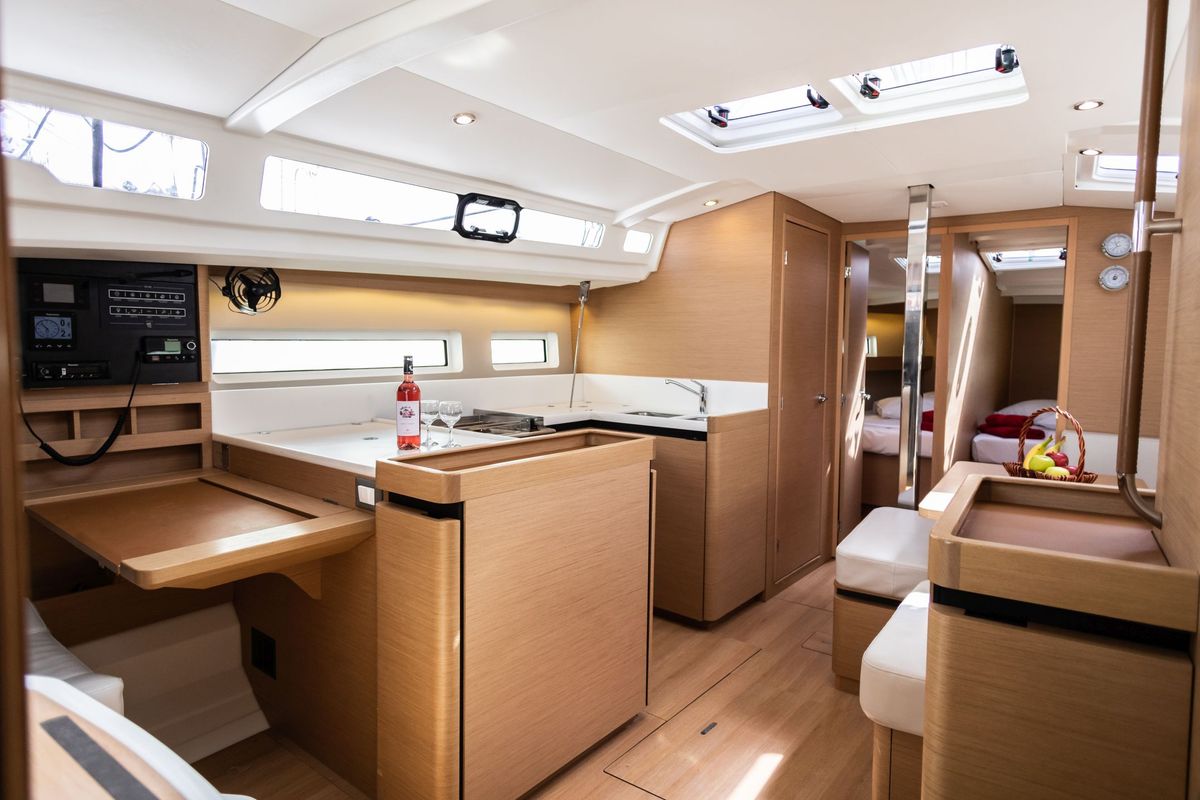 Salon of Irini, a Jeanneau Sun Odyssey 440 sailboat at Kontokali, Greece
