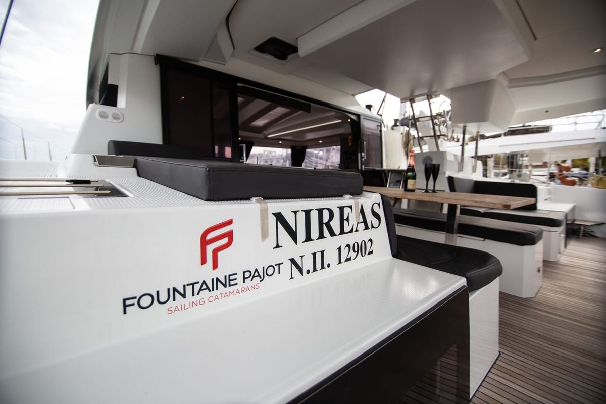 Nireas, a Fountaine Pajot Elba 45 catamaran at Tourlos, Greece