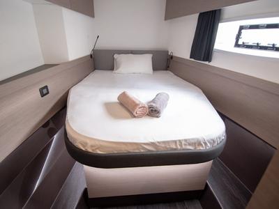 Cabin on Nireas, a Fountaine Pajot Elba 45 catamaran at Tourlos, Greece