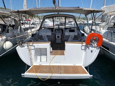 Deck of Zoe, a Hanse Yachts Hanse 458 sailboat at Municipal Unit of Ellomenos, Greece