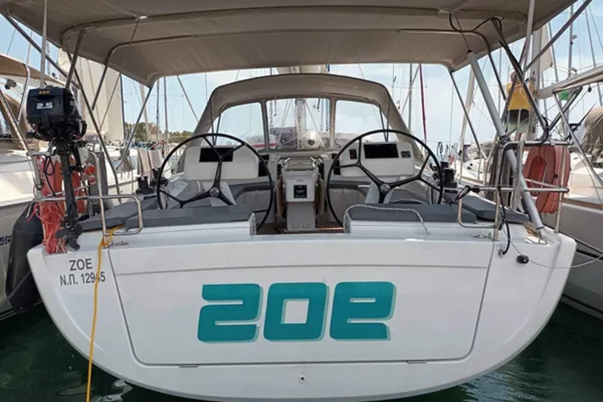 Exterior view of Zoe, a Hanse Yachts Hanse 458 sailboat at Municipal Unit of Ellomenos, Greece