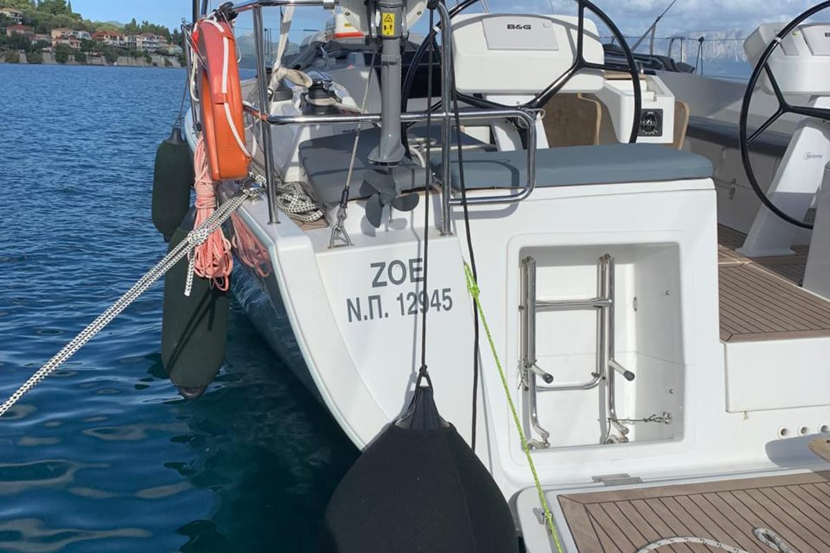 Exterior view of Zoe, a Hanse Yachts Hanse 458 sailboat at Municipal Unit of Ellomenos, Greece