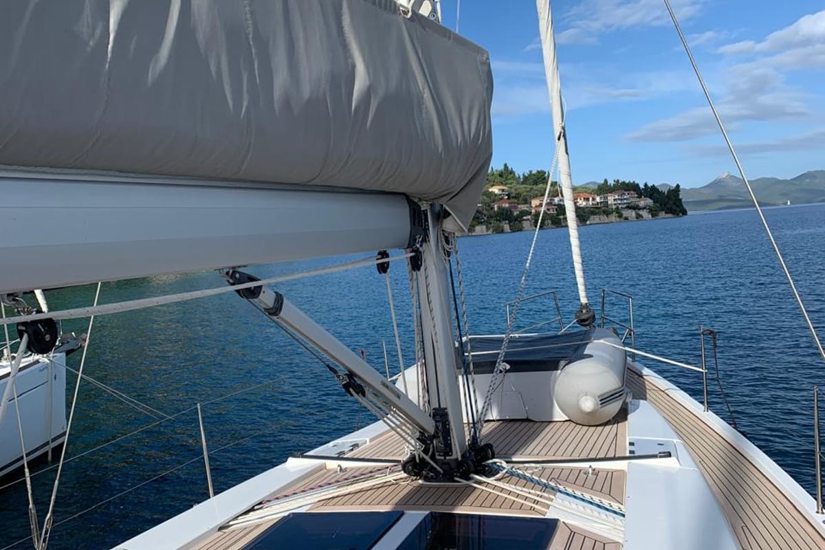 Deck of Zoe, a Hanse Yachts Hanse 458 sailboat at Municipal Unit of Ellomenos, Greece
