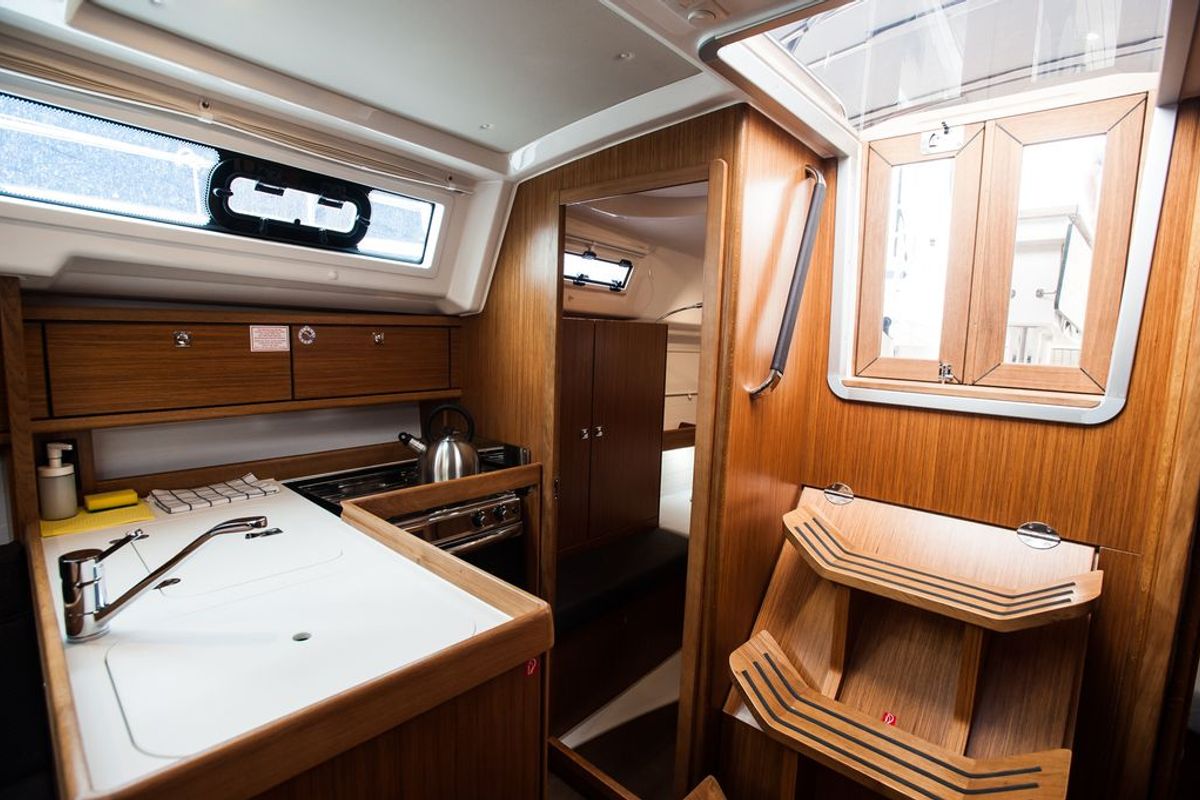 Galley of Neo, a Bavaria Cruiser 34 Style sailboat at Zadar, Croatia
