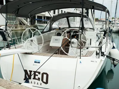 Cockpit of Neo, a Bavaria Cruiser 34 Style sailboat at Zadar, Croatia