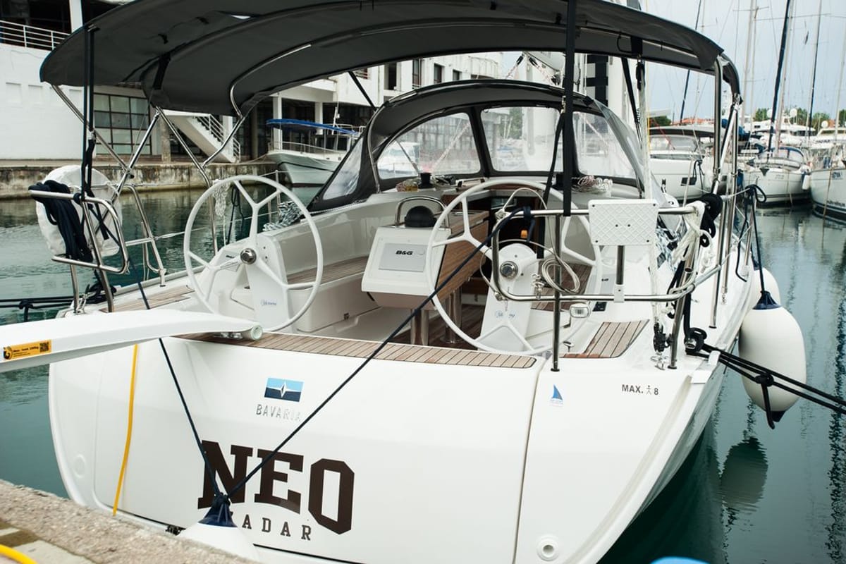 Cockpit of Neo, a Bavaria Cruiser 34 Style sailboat at Zadar, Croatia