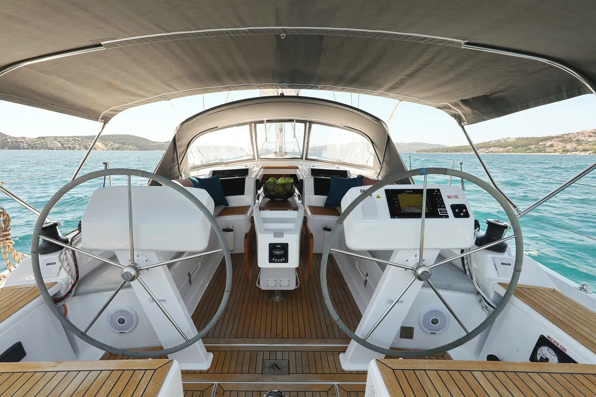 Cockpit of One Life, a Hanse Yachts Hanse 458 sailboat at Seget Donji, Croatia