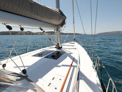 Deck of One Life, a Hanse Yachts Hanse 458 sailboat at Seget Donji, Croatia