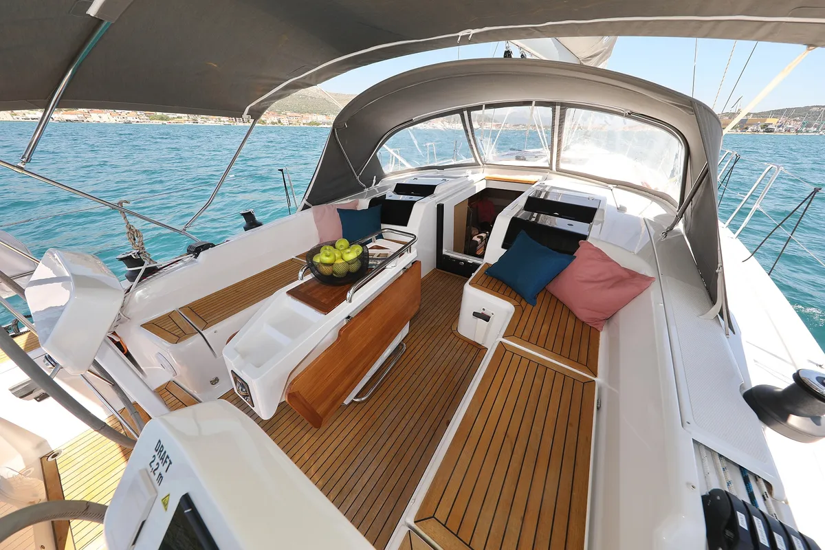 Deck of One Life, a Hanse Yachts Hanse 458 sailboat at Seget Donji, Croatia