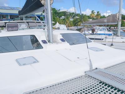 Deck of Mucho Gusto, a Voyage 480 catamaran at Ribishi, Saint Vincent and the Grenadines