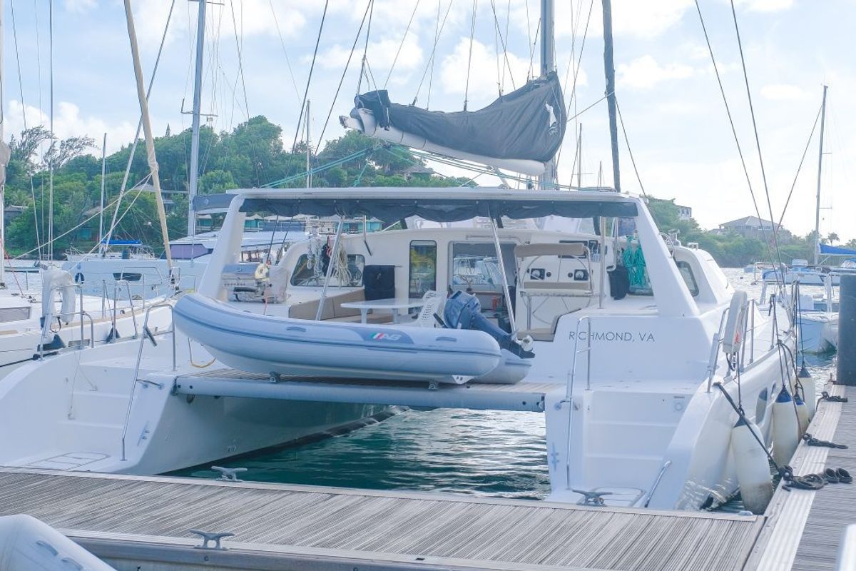 Exterior view of Mucho Gusto, a Voyage 480 catamaran at Ribishi, Saint Vincent and the Grenadines