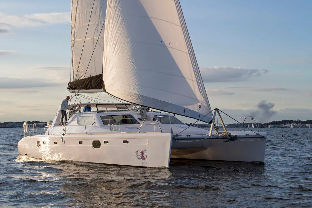 Exterior view of Mucho Gusto, a Voyage 480 catamaran at Ribishi, Saint Vincent and the Grenadines