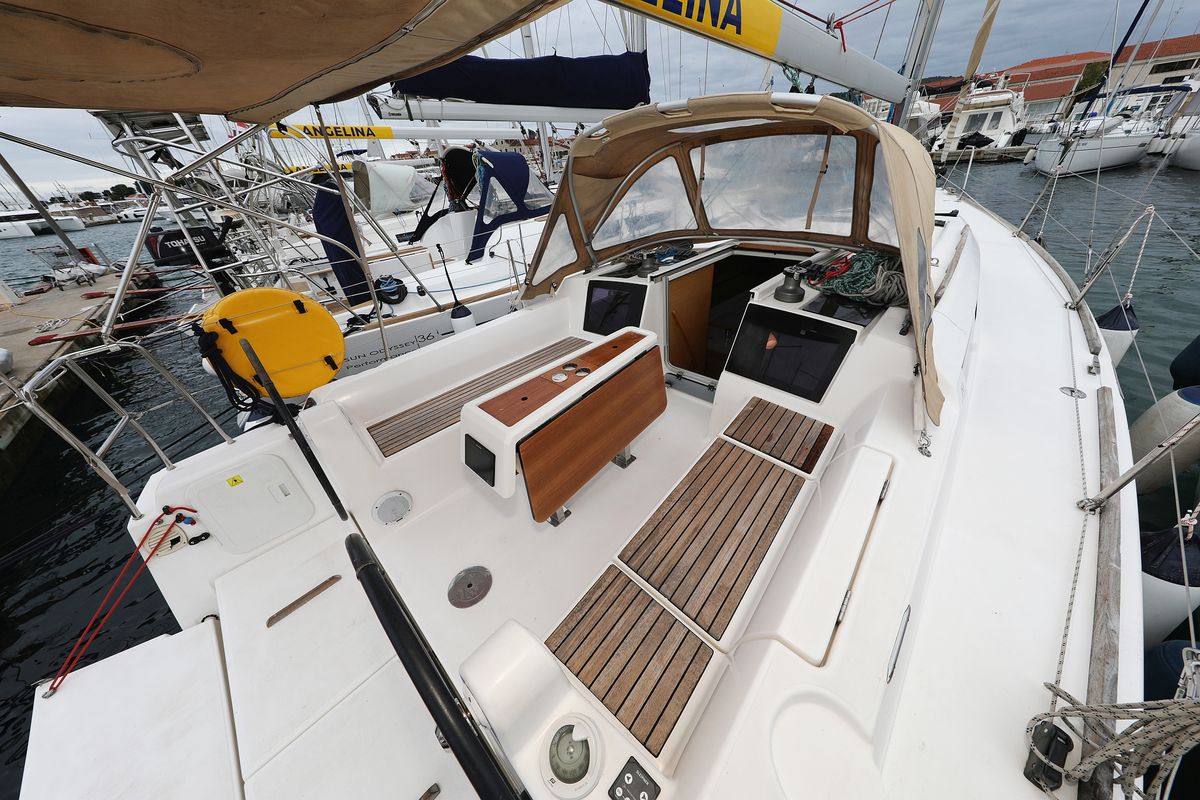 Deck of Sweet Lady, a Dufour 350 GL sailboat at Grad Vodice, Croatia