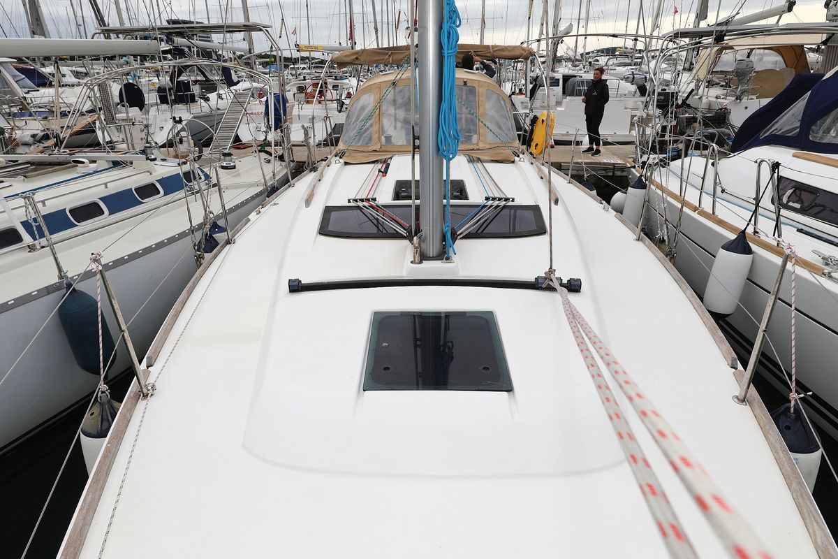 Deck of Sweet Lady, a Dufour 350 GL sailboat at Grad Vodice, Croatia